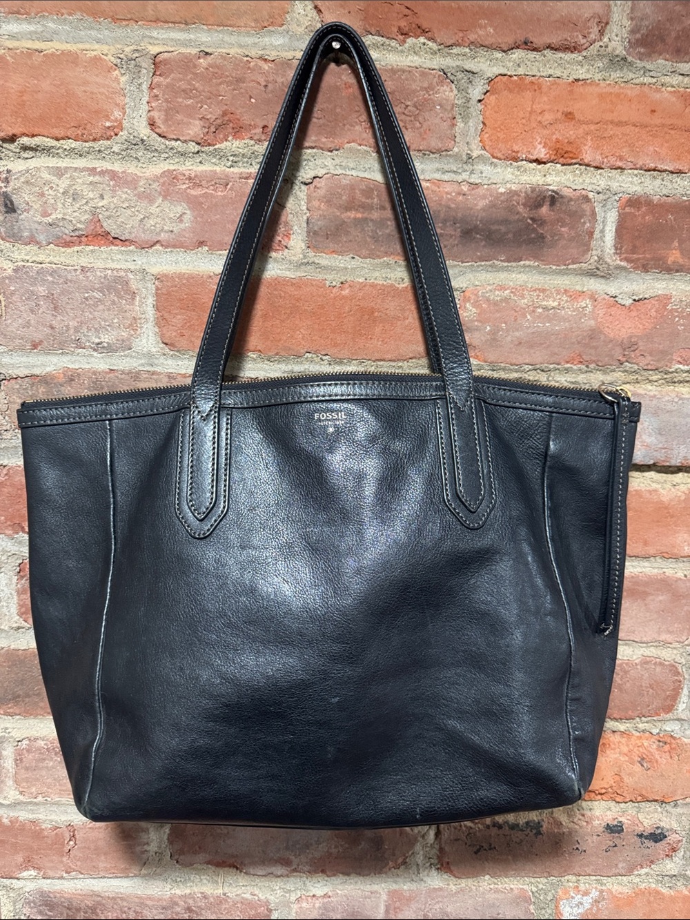 🖤 Fossil Sydney Black Leather Tote Zip Top Work Laptop Shoulder Bag